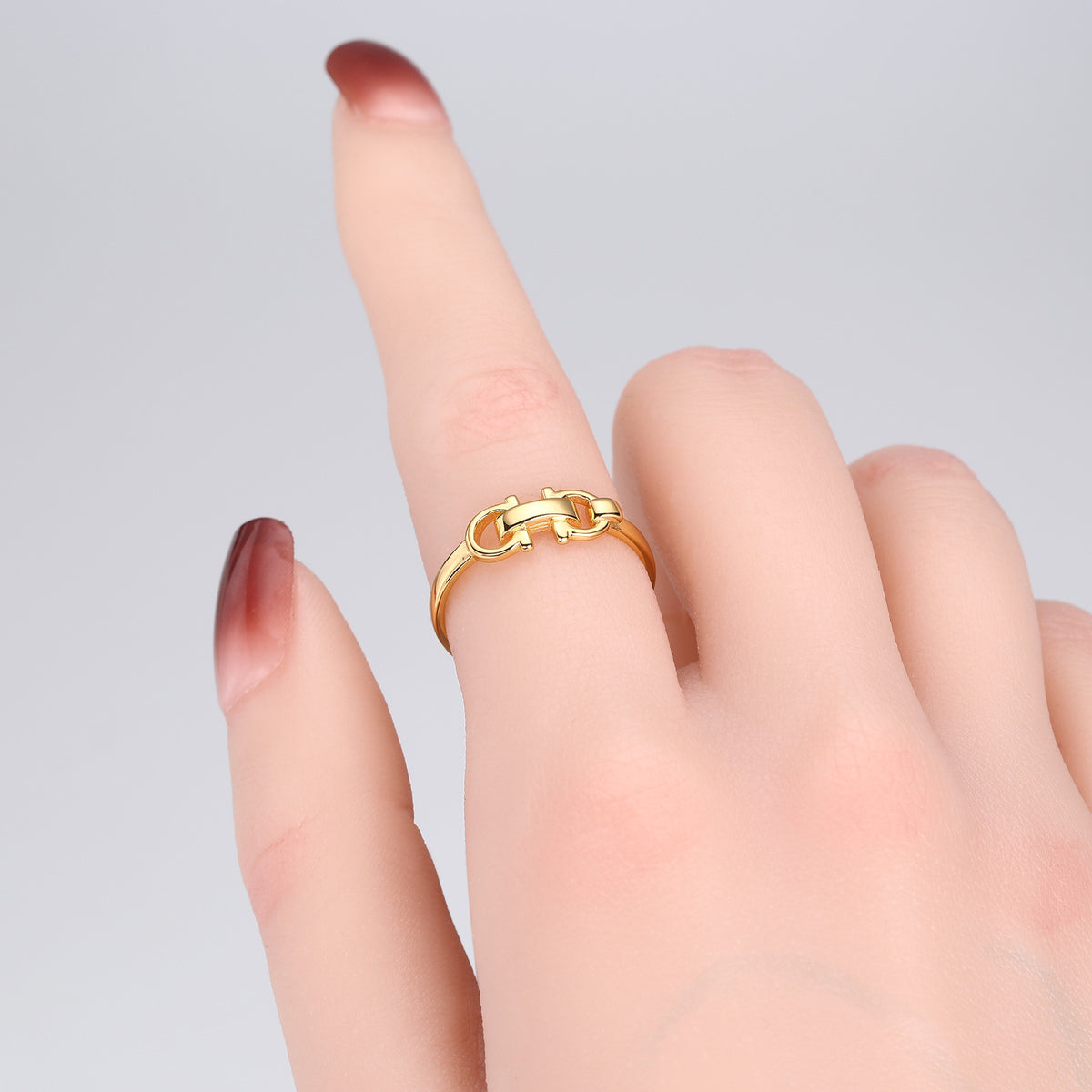 S925 Sterling Silver Trendy Leather Buckle Double D Opening Ring