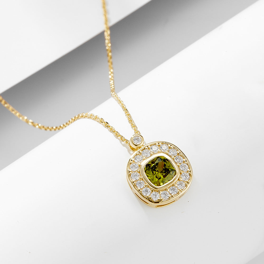S925 Sterling Silver Square Zircon Pendant Necklace