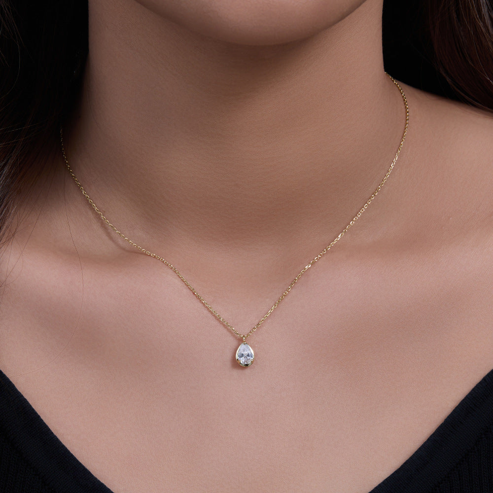 S925 Sterling Silver Drop Zircon Necklace