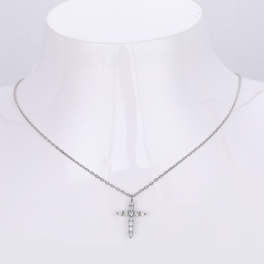 S925 Sterling Silver Faith Pendant with Zircon Cross Necklace