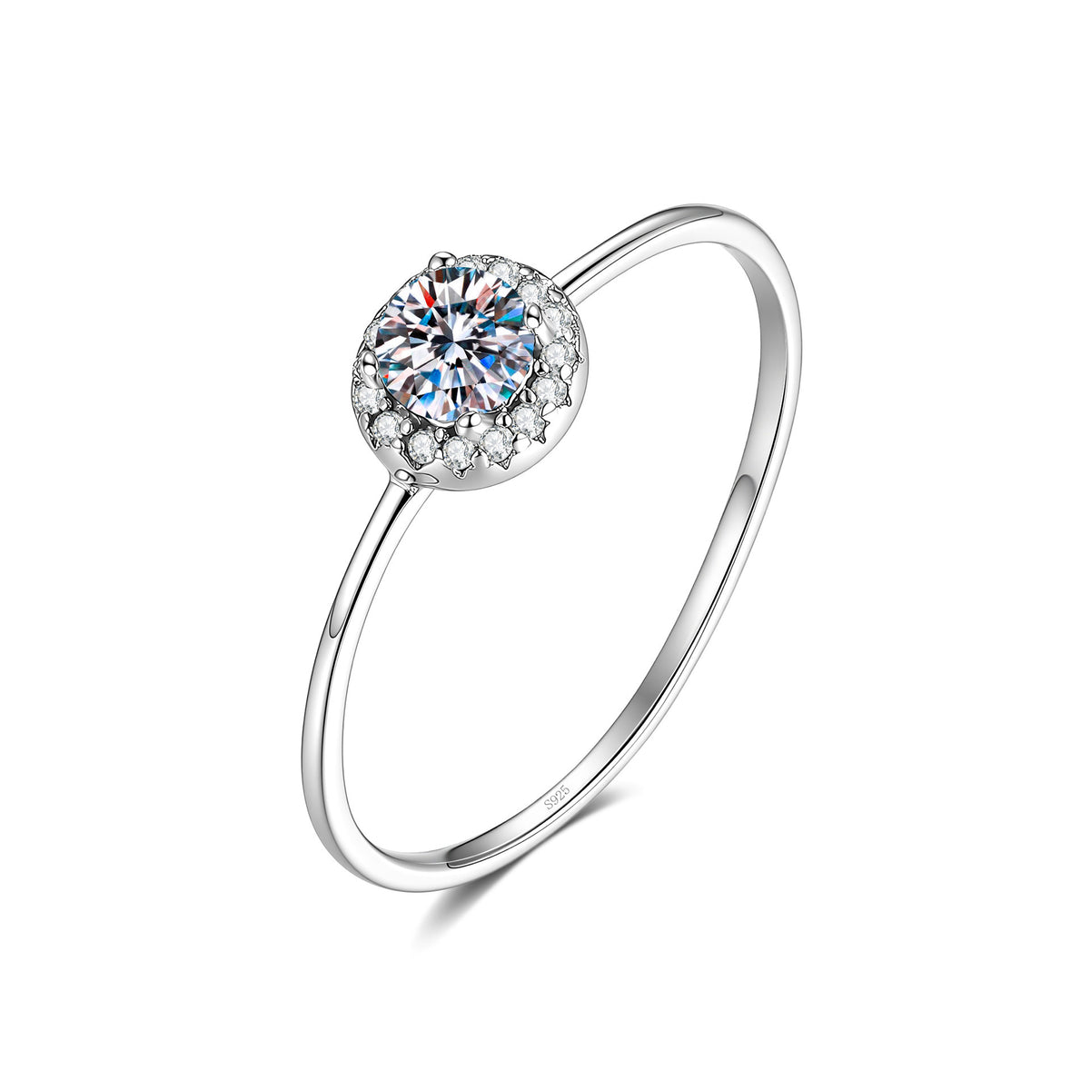 S925 Silver Round Ring with Colored Moissanite