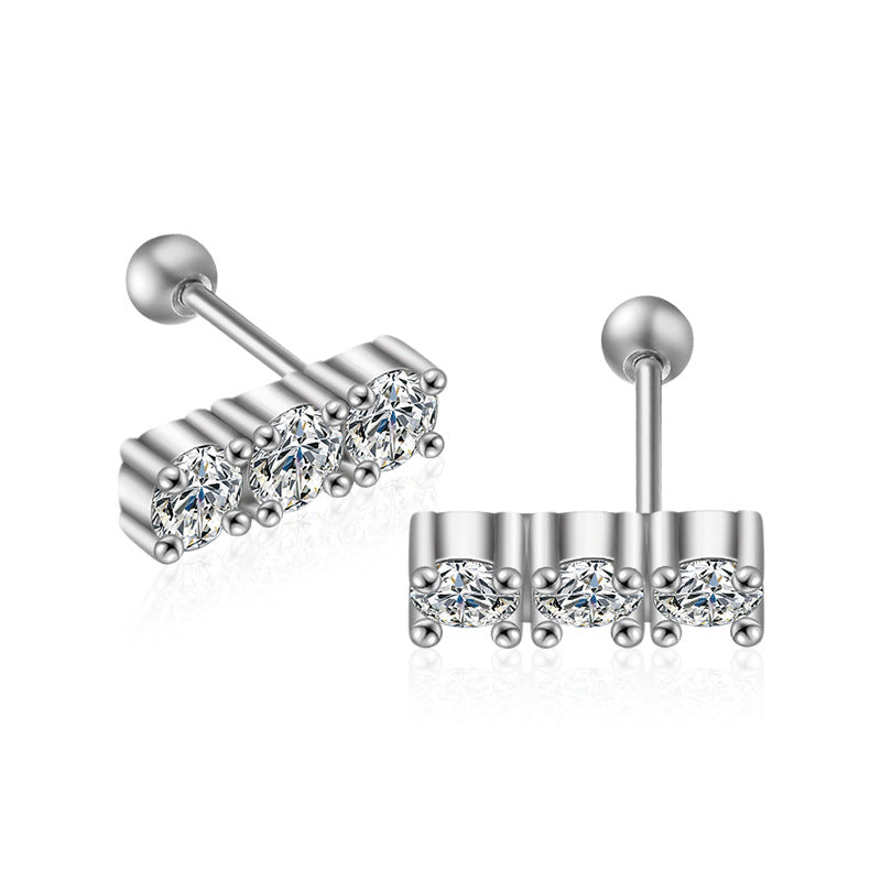S925 Sterling Silver Moissanite Diamond-Studded Ribbed Earrings
