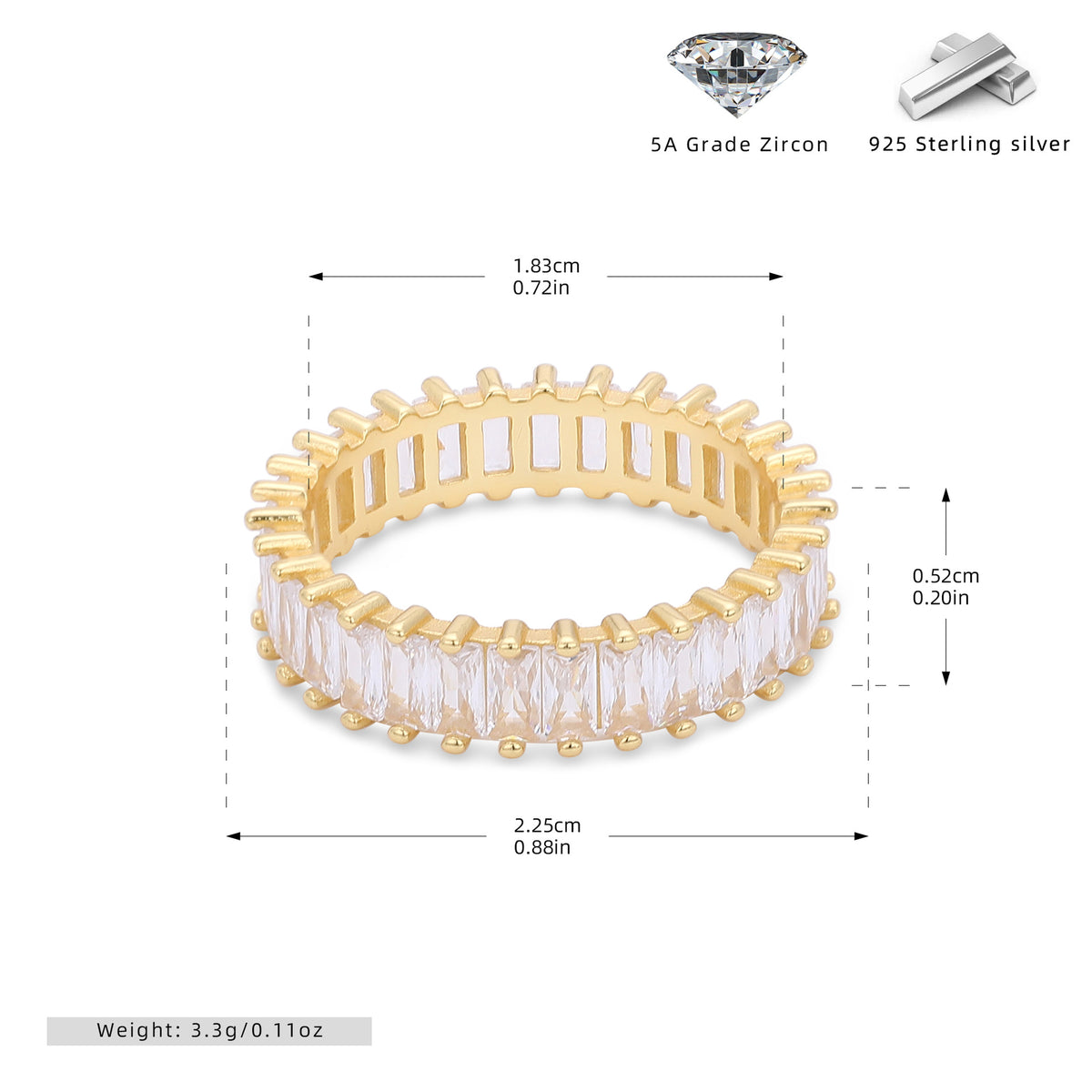 Versatile S925 sterling silver ring with rectangular zircon clusters