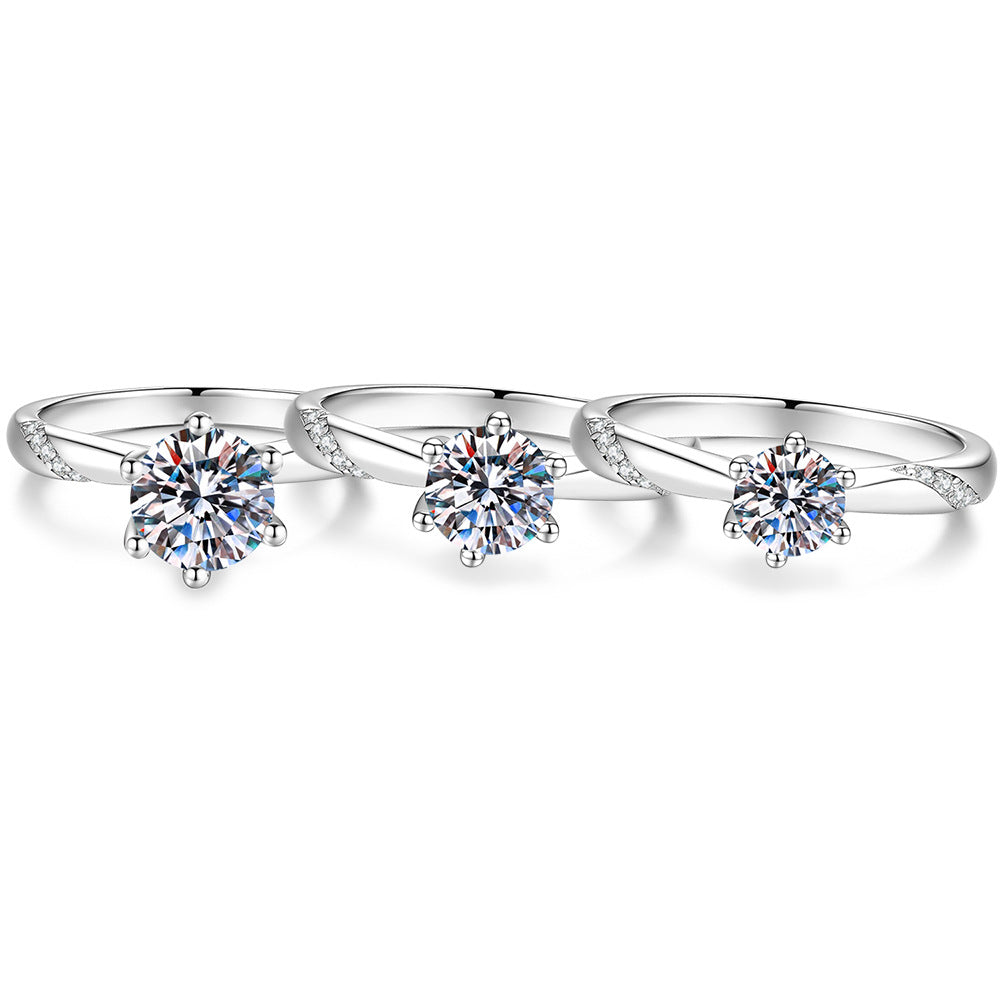 S925 Sterling Silver Six-Prong Moissanite Ring