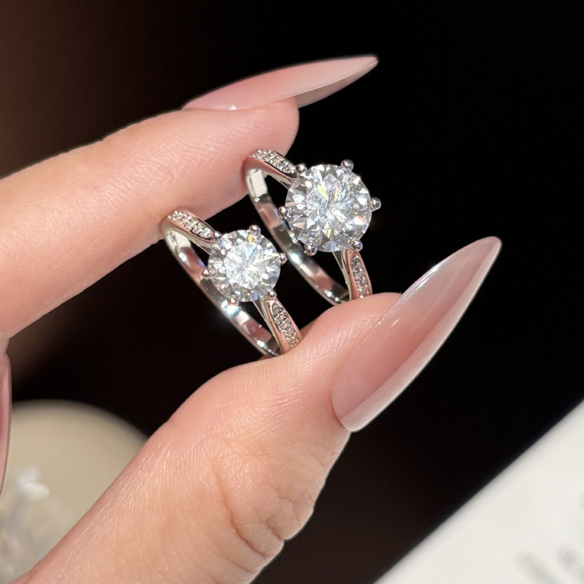 S925 Silver Six-Prong Ring with Colored Moissanite