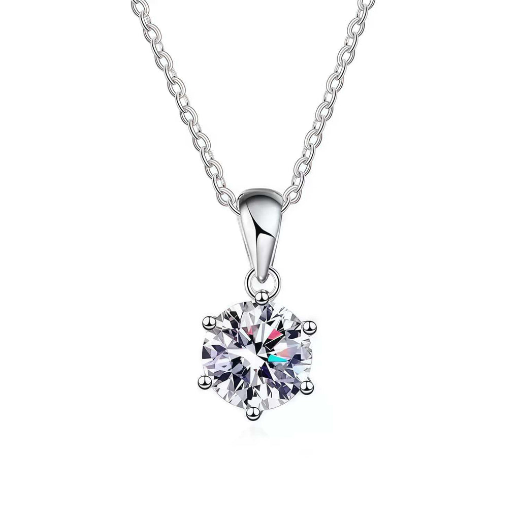 S925 Sterling Silver Moissanite Six-Prong Pendant Necklace