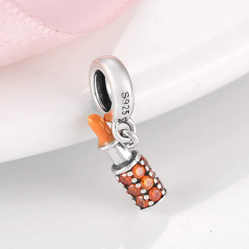 S925 Sterling Silver Orange Lipstick Inlaid Zircon Pendant