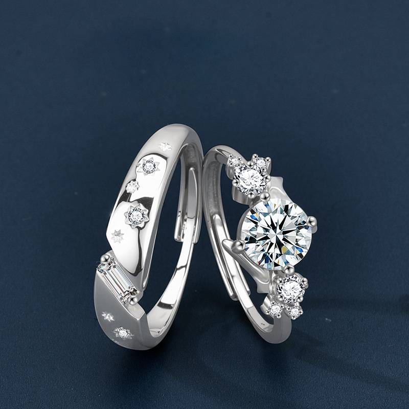 S925 Sterling Silver Moissanite Starry Lovers Ring