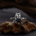 S925 Sterling Silver Halloween Ghost & Bat Open Ring with Garnet and Black Spinel
