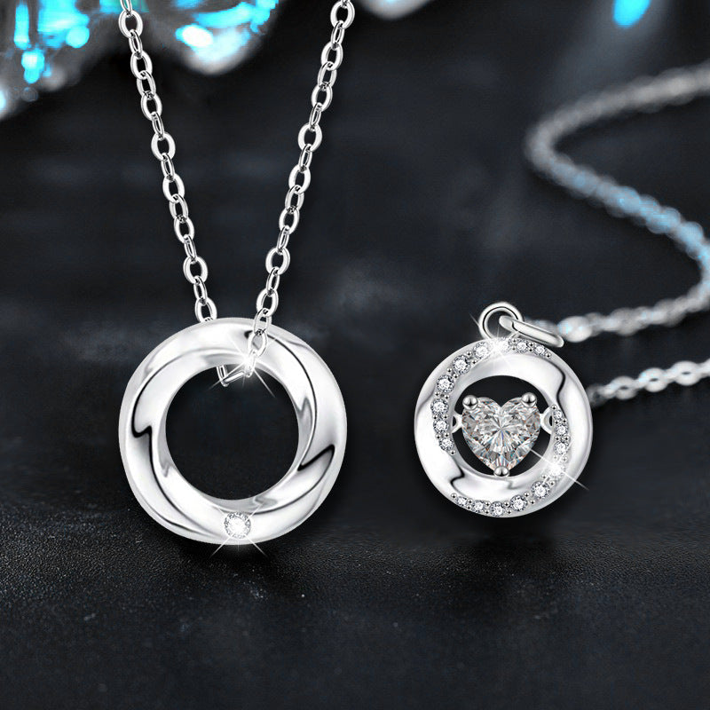 S925 Sterling Silver Moissanite Heart-Shaped Pendant Mobius Couple Necklace