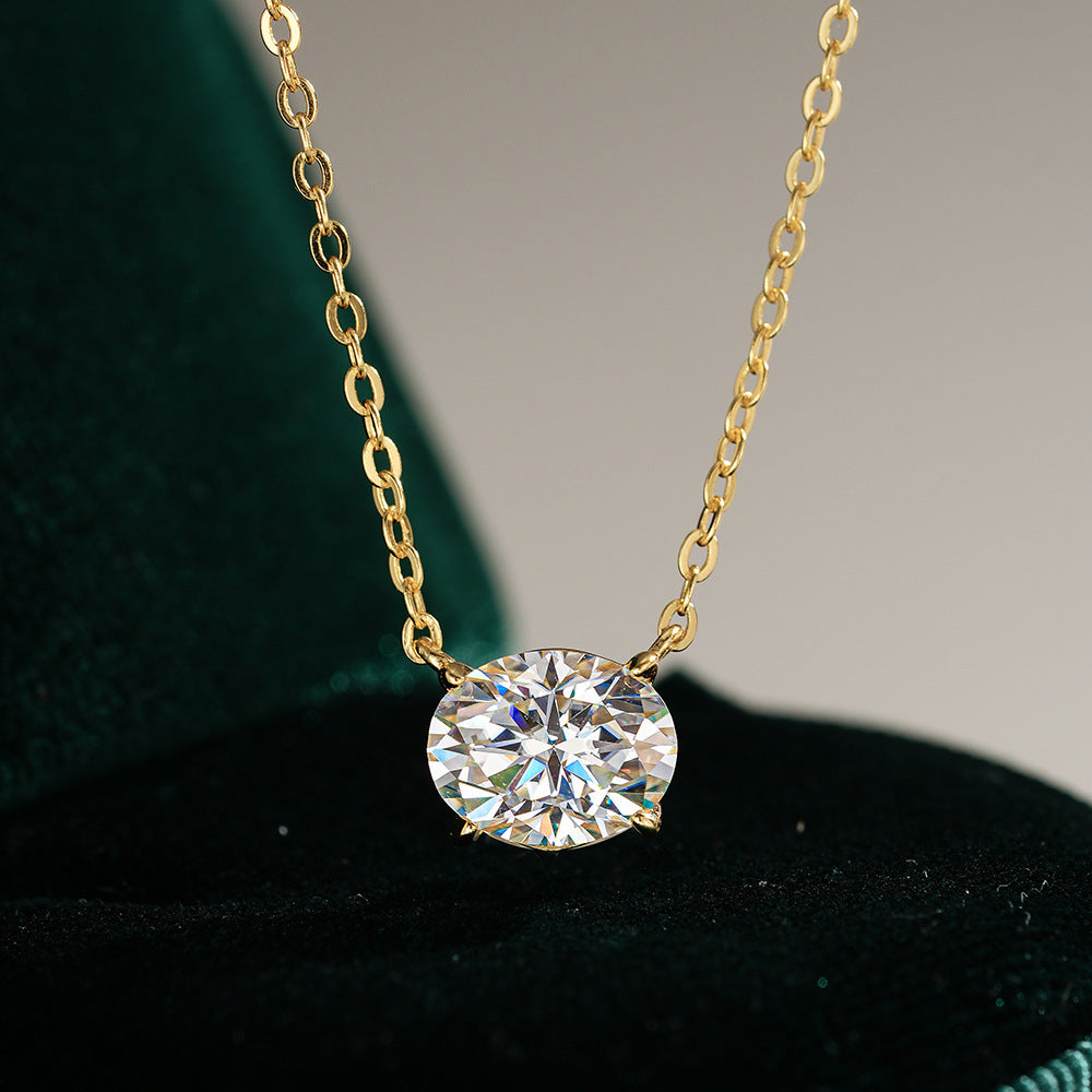 Oval Moissanite East West Necklace in 925 Sterling Silver