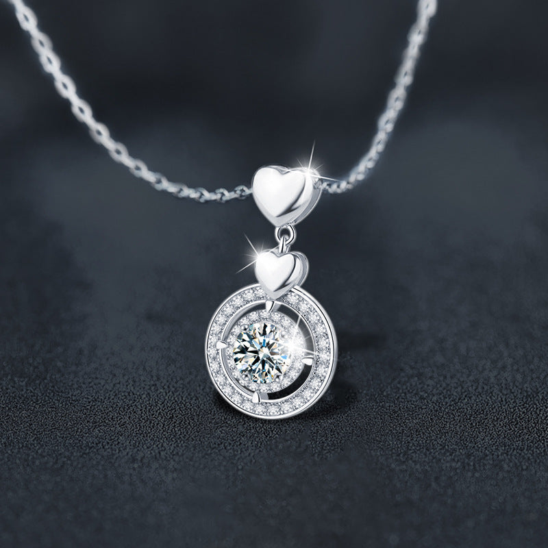 S925 Sterling Silver Moissanite Loving Heart Pendant Necklace
