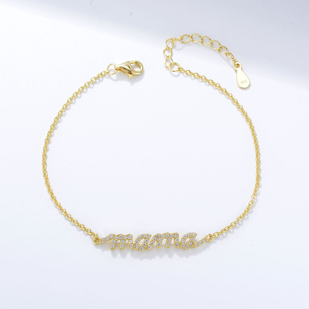 S925 Sterling Silver Zircon Letter Mama Bracelet