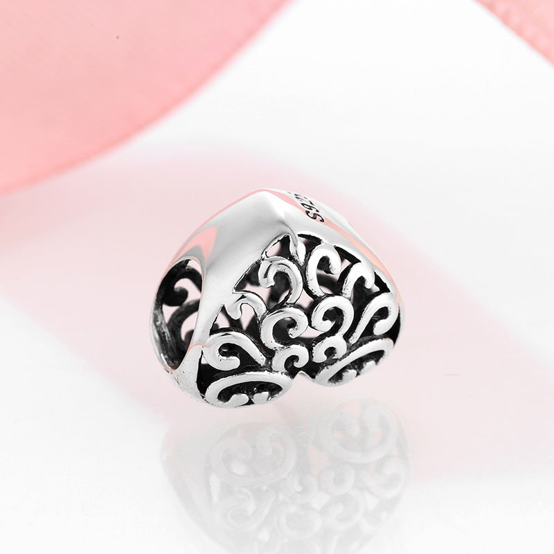 S925 Sterling Silver Hollow Heart Bead Pendant