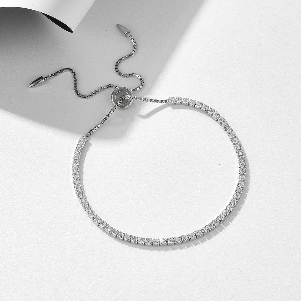 S925 Sterling Silver Full round Zircon Inlaid Pull Adjustable Bracelet