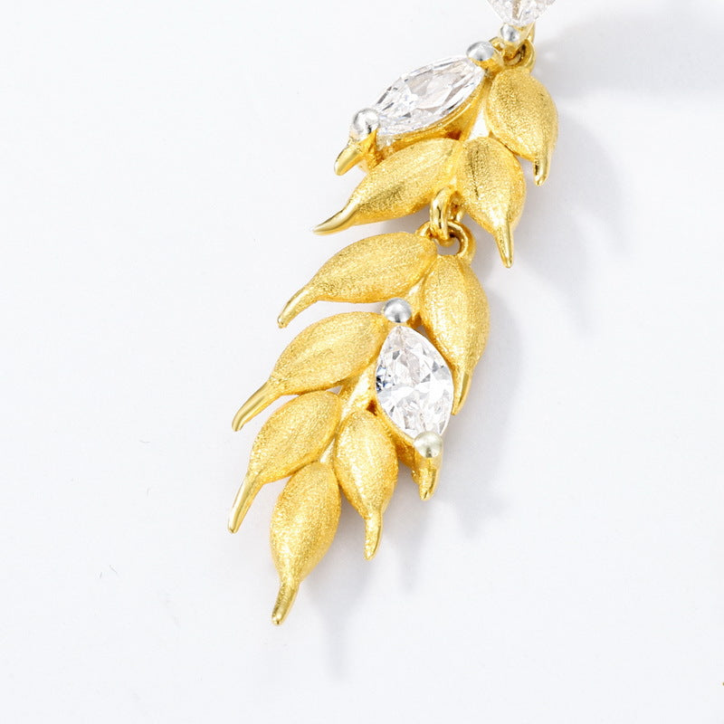 S925 Sterling Silver Gold-Plated Zircon Inlaid Wheat Tassel Earrings