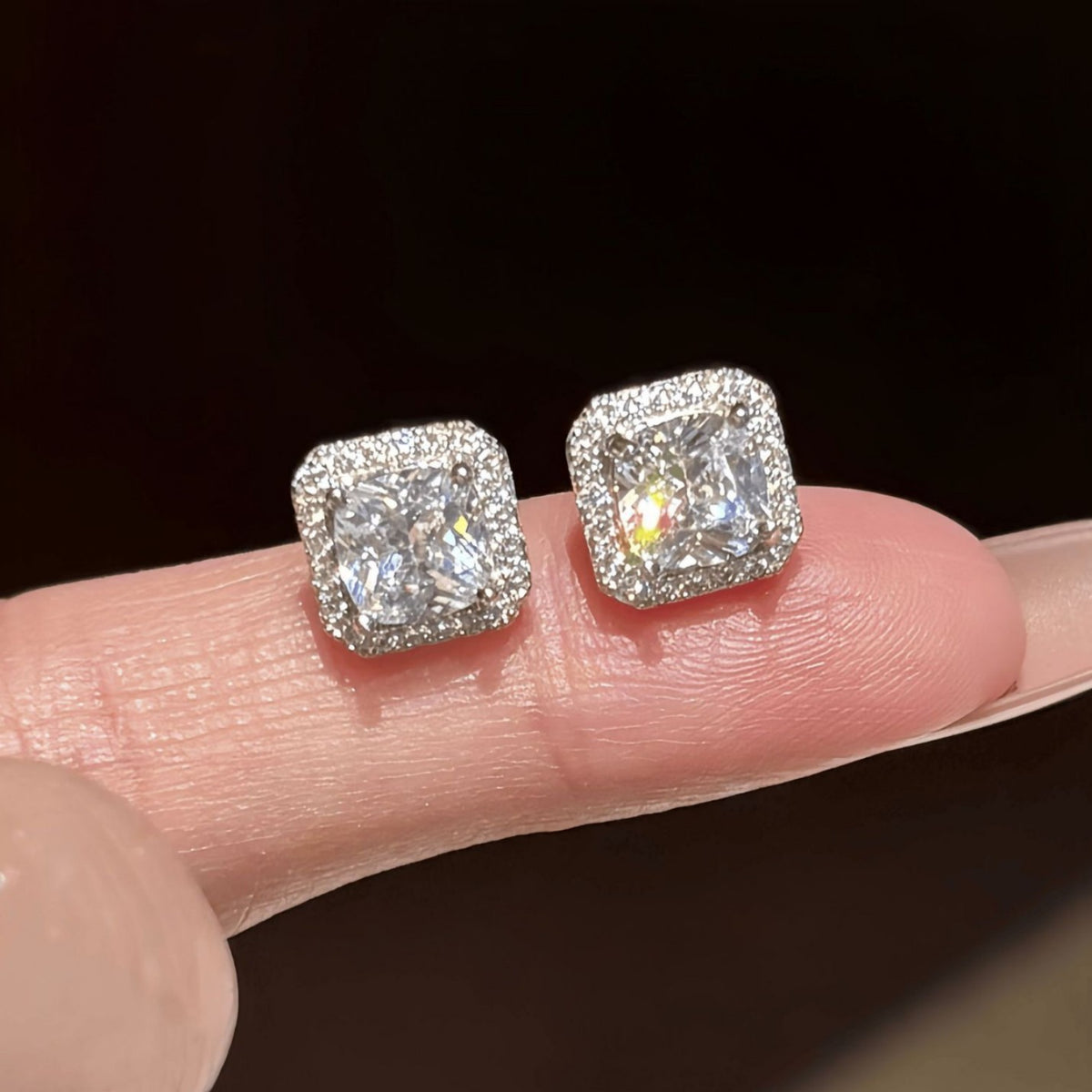 S925 Silver Square Moissanite Stud Earrings