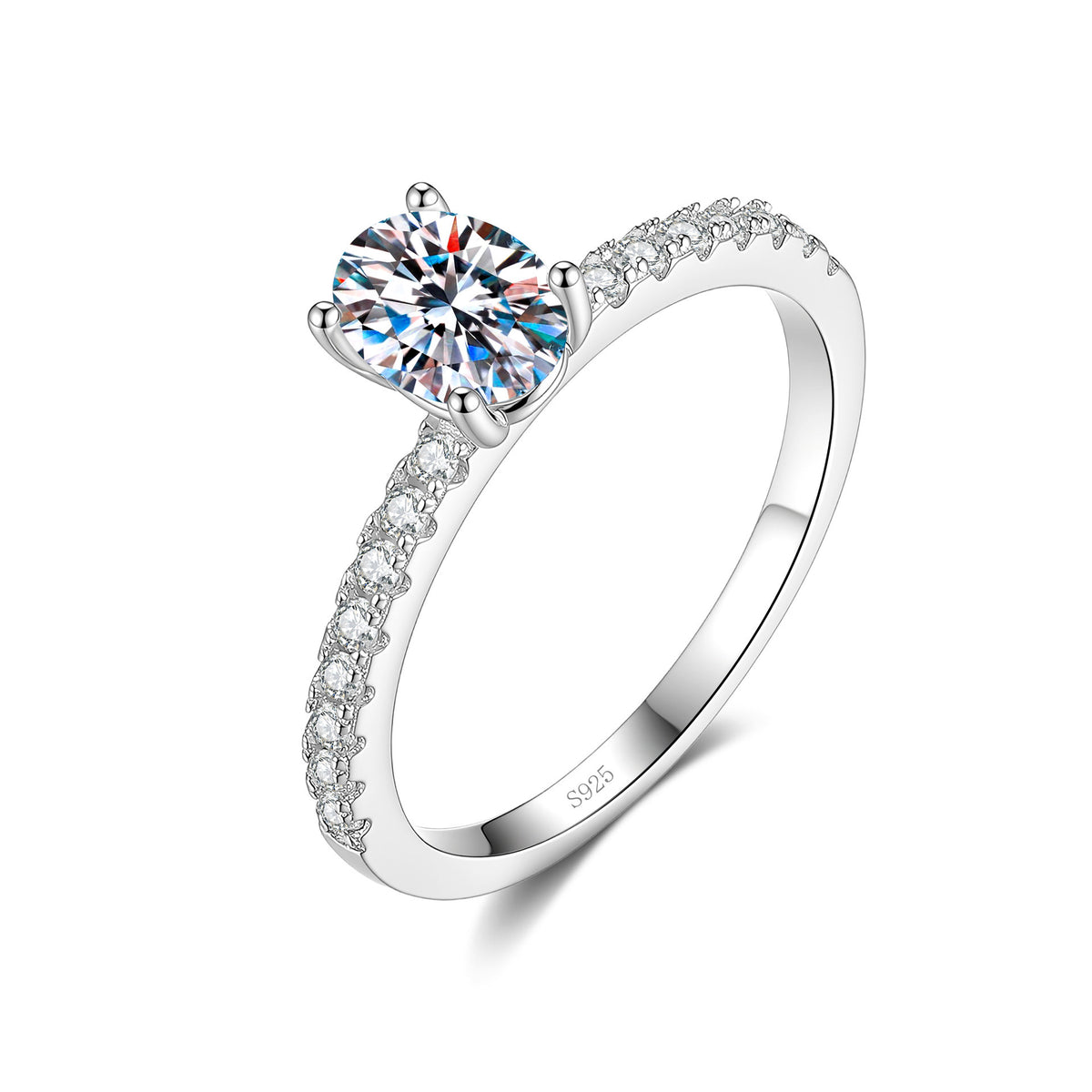 S925 Sterling Silver Oval-Shaped Ring with Colored Moissanite