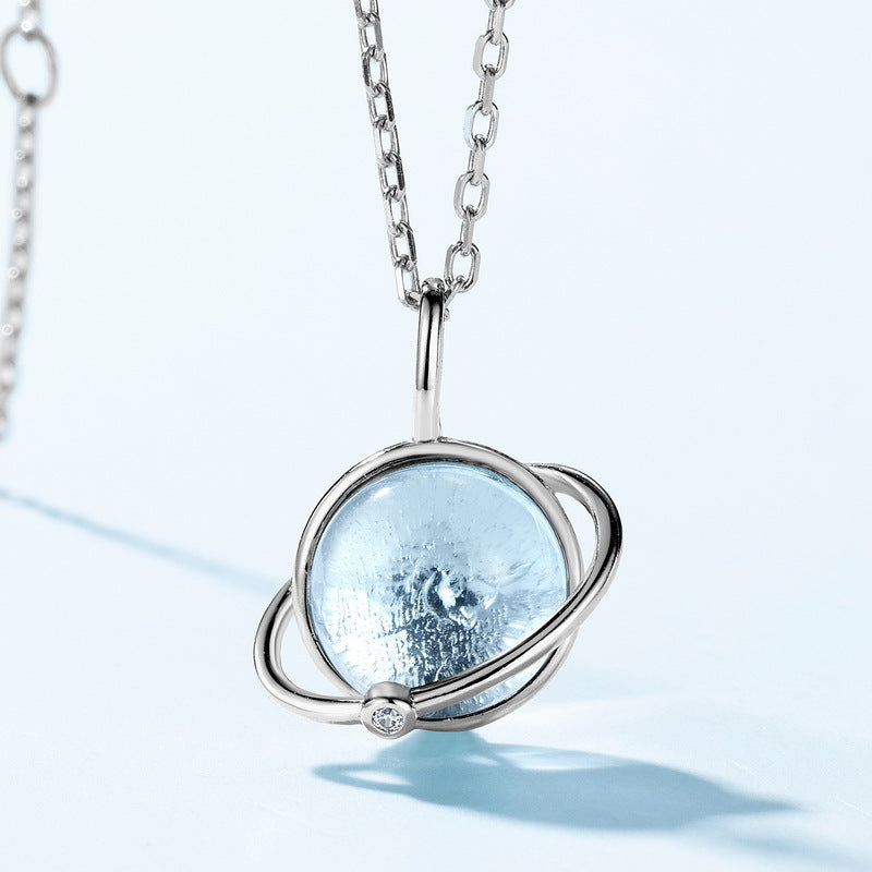 S925 Sterling Silver Universe Star Pendant Inlaid Sky Blue Topaz Necklace