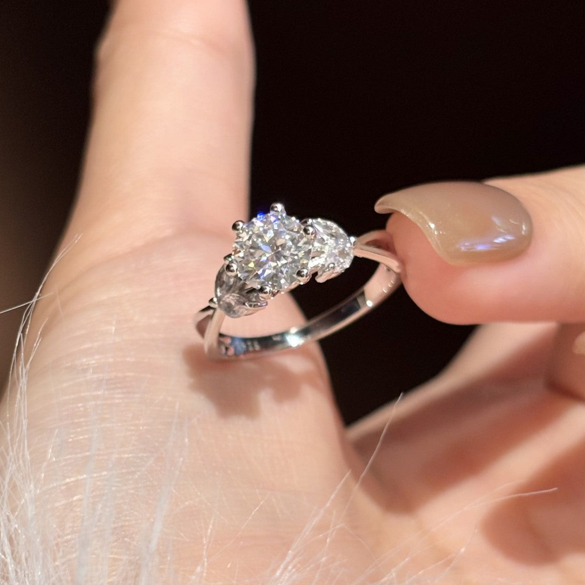 S925 Sterling Silver Six-Prong Round Colored Moissanite Ring