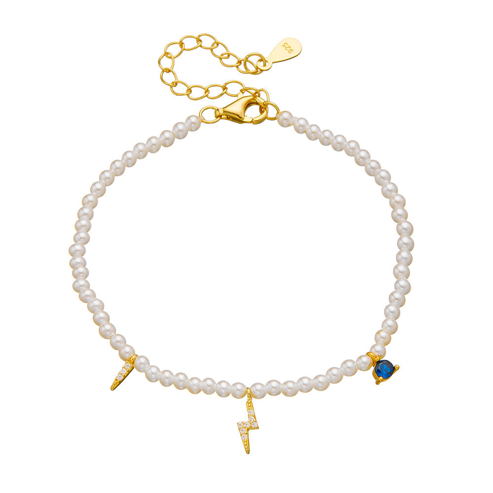 S925 Sterling Silver Zircon Inlaid Pearl Bracelet