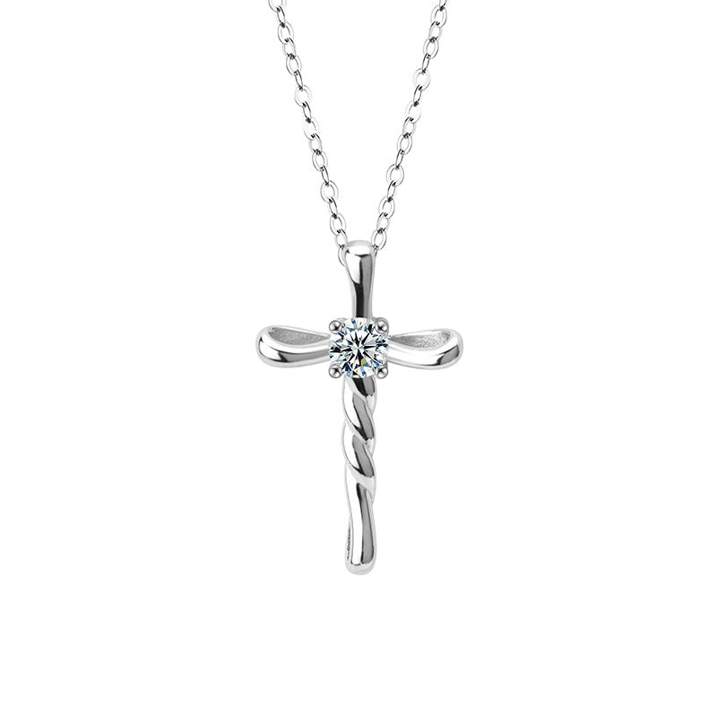 S925 Sterling Silver Moissanite Pendant Cross Necklace