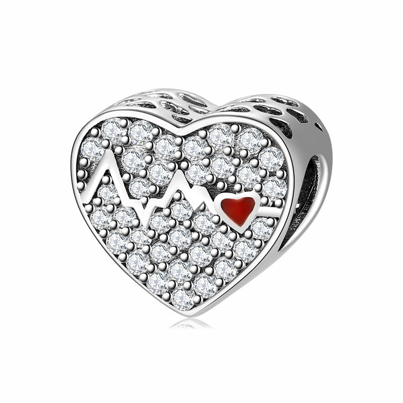 S925 Sterling Silver Loving Heart ECG Diamond Beaded Zircon Pendant