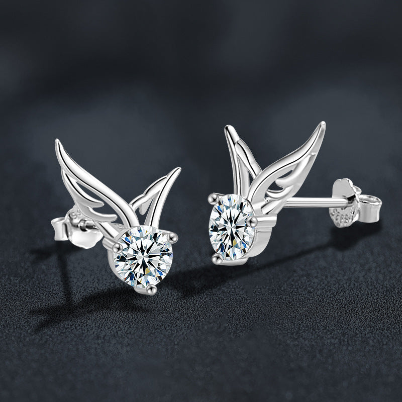 S925 Sterling Silver Moissanite Angel Wing Earrings