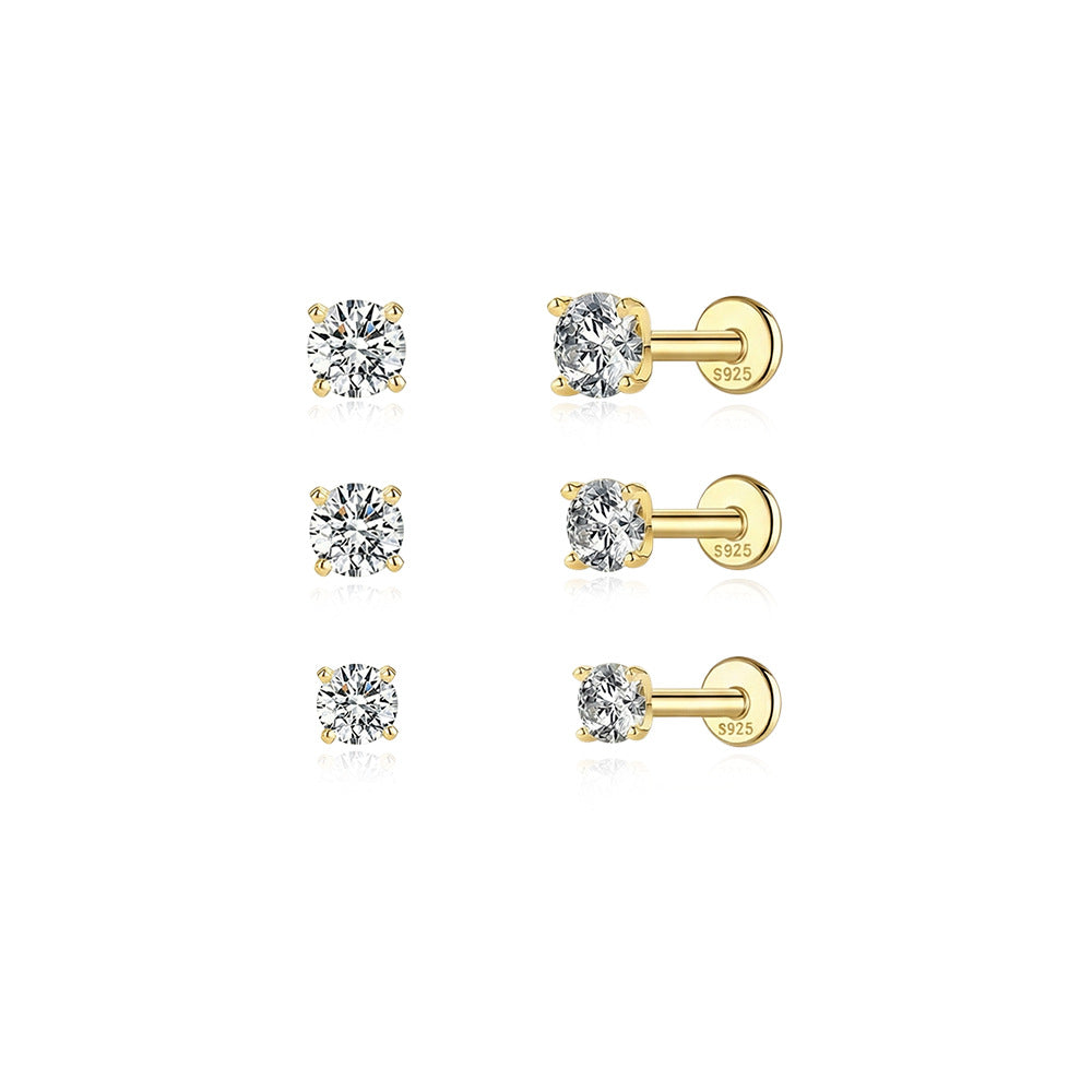 S925 Sterling Silver 4-Prong Flat-Back Moissanite Stud Earring