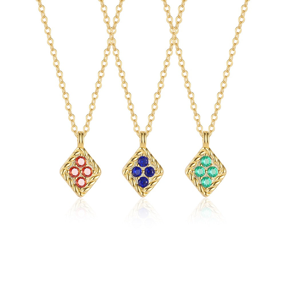 S925 Sterling Silver Cubic Zirconia Square Pendant Necklace