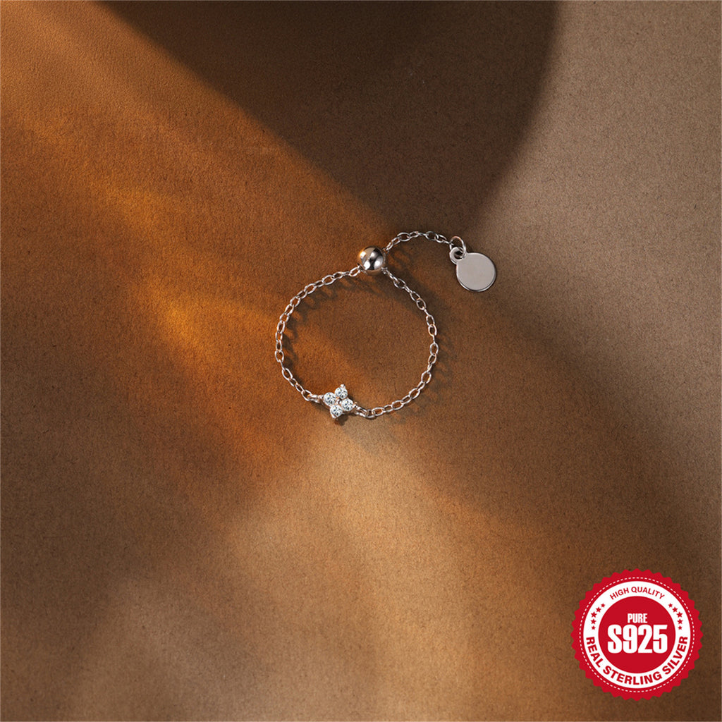 S925 Sterling Silver Moissanite Adjustable Chain Ring