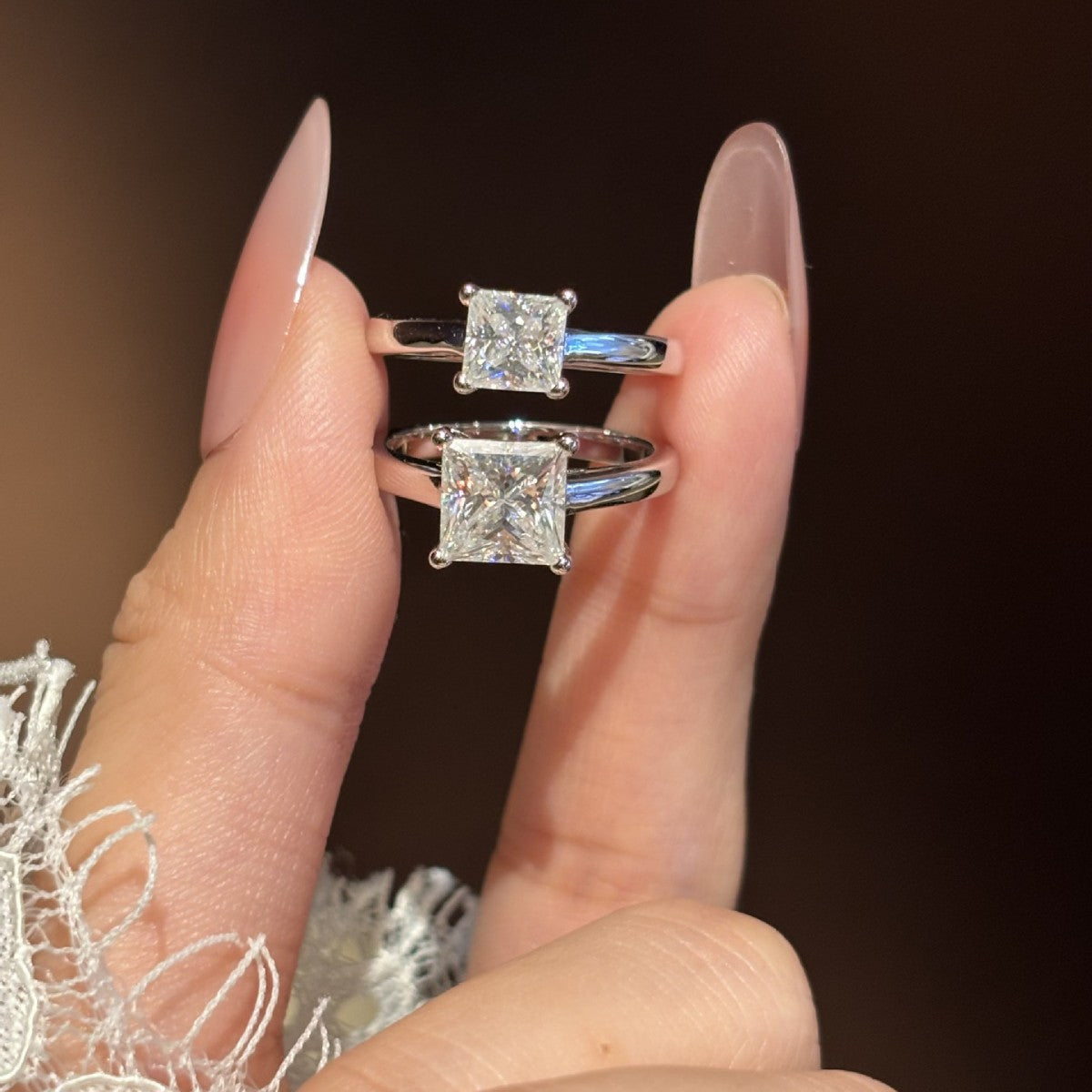 S925 Sterling Silver Square-Cut Moissanite Ring