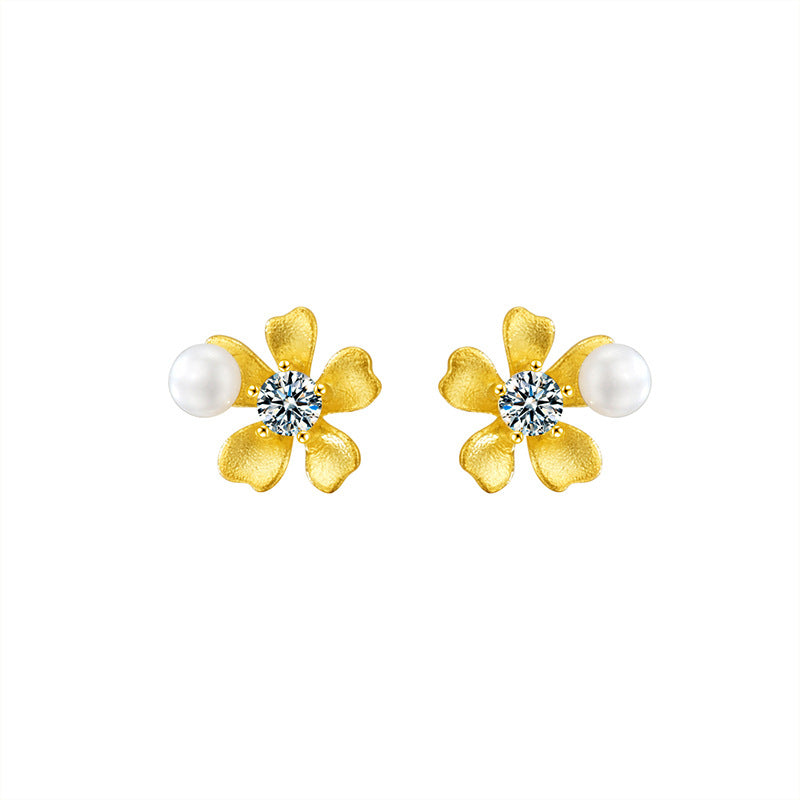 Moissanite & S925 Sterling Silver Orchid Pearl Stud Earrings