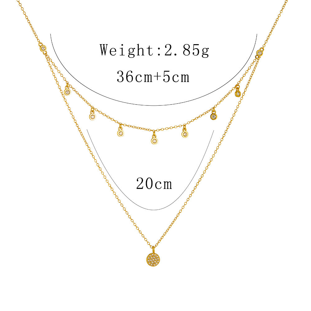 S925 Sterling Silver Double-Layer Simple Dot Zircon Necklace