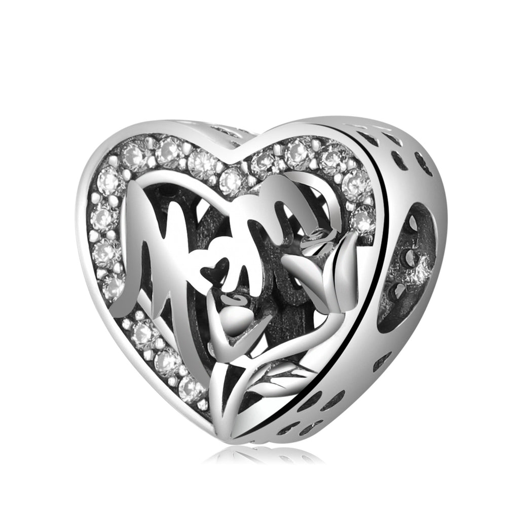 S925 Sterling Silver Loving Heart Hollow Zircon Trim Bead Pendant