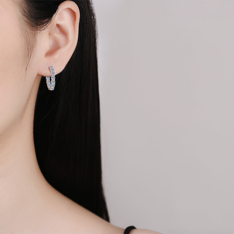 925 Sterling Silver Round Earrings with Full Set of Moissanite and Bull's Head Design