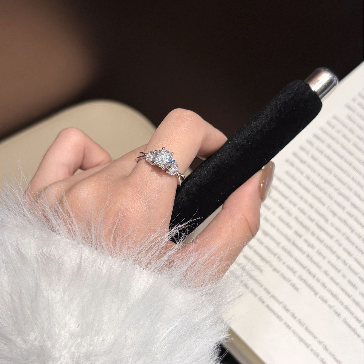 S925 Sterling Silver Six-Prong Round Colored Moissanite Ring