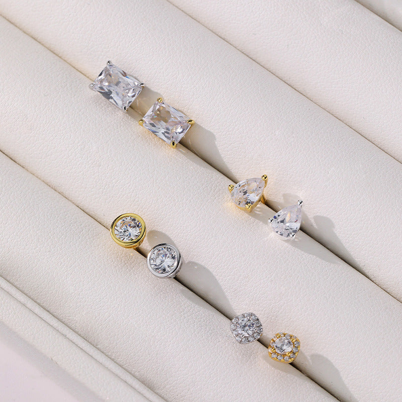 S925 sterling silver small stud earrings with zircon