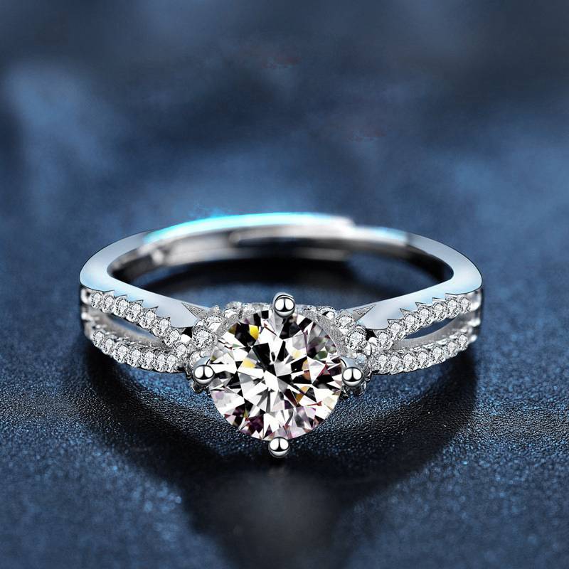 S925 Sterling Silver Double Row Hollow Out Moissanite Ring