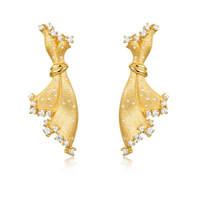 S925 Sterling Silver Gold Plated Mini Dress Zircon Earrings