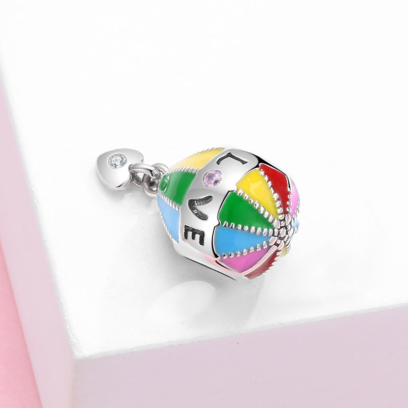 S925 Sterling Silver Hot Air Balloon Painted Love Loving Heart Zircon Pendant
