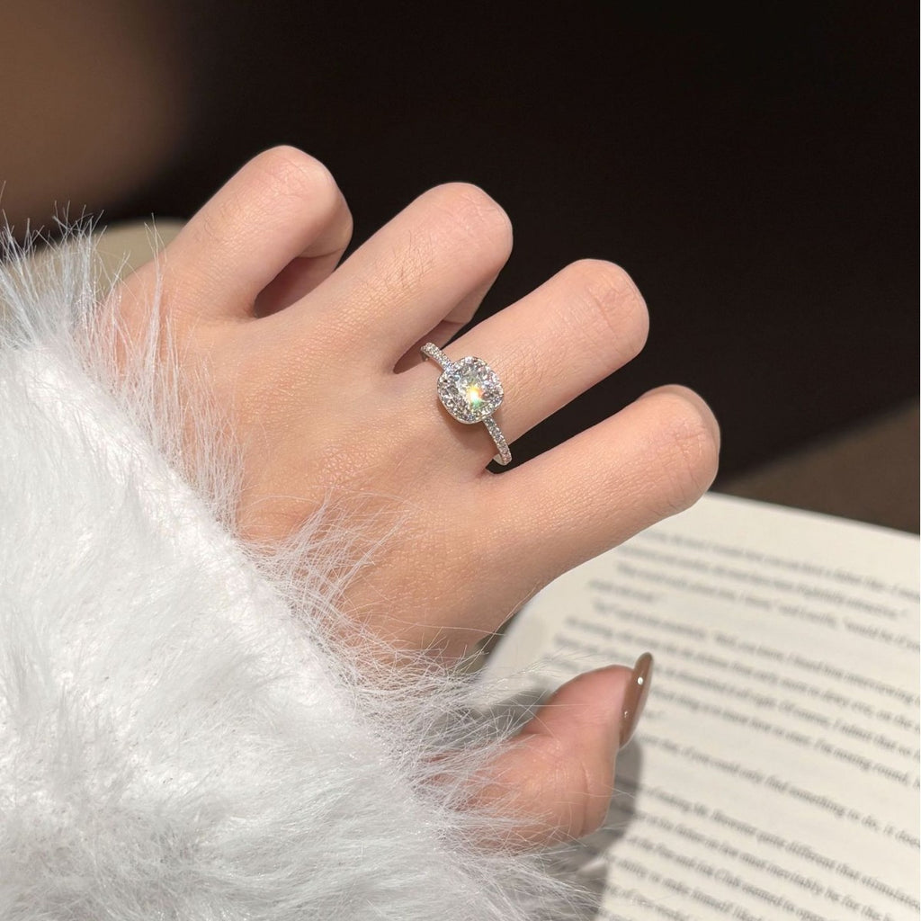 S925 Sterling Silver Square Moissanite Ring