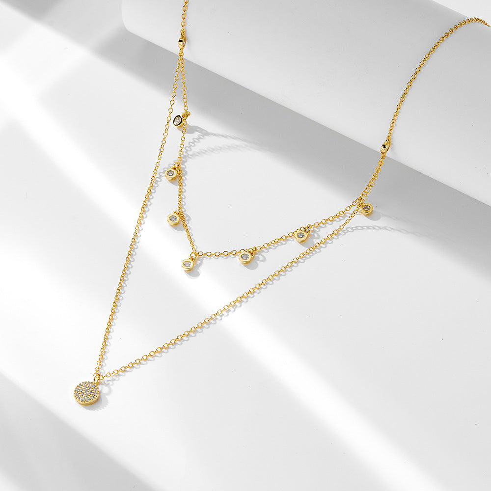S925 Sterling Silver Double-Layer Simple Dot Zircon Necklace