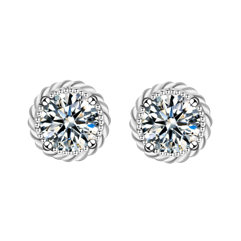 925 Silver Round Moissanite Stud Earrings
