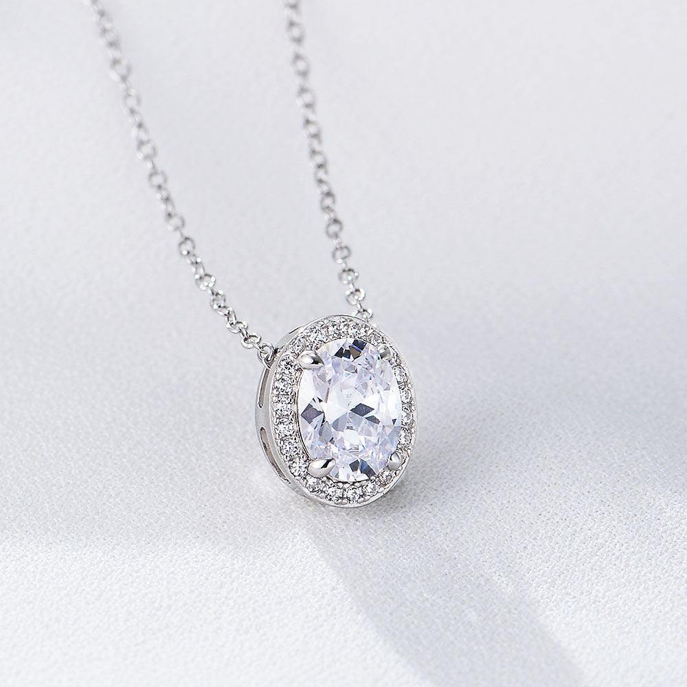 S925 Sterling Silver Oval Micro Inlaid Zircon Necklace
