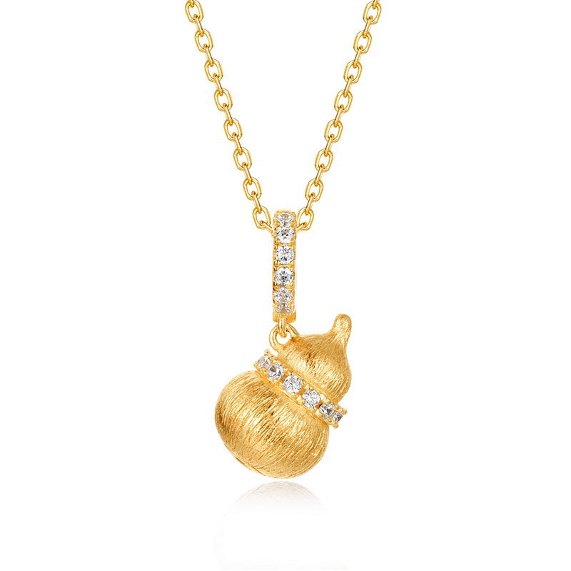 S925 Sterling Silver 10K Gold Gourd Zircon Inlaid Necklace