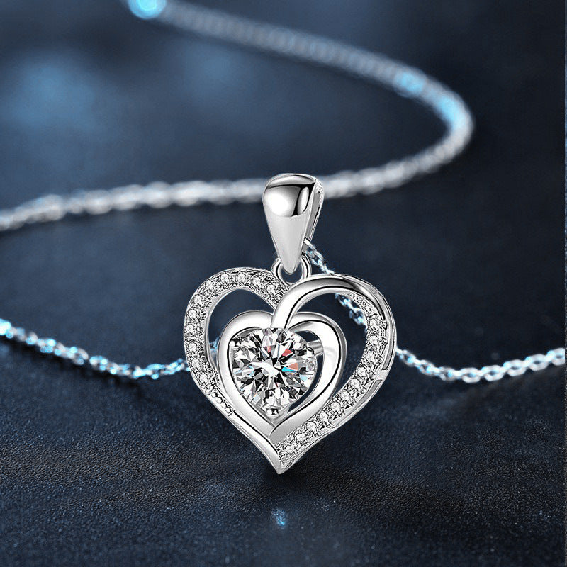 S925 Sterling Silver Loving Heart Necklace Moissanite
