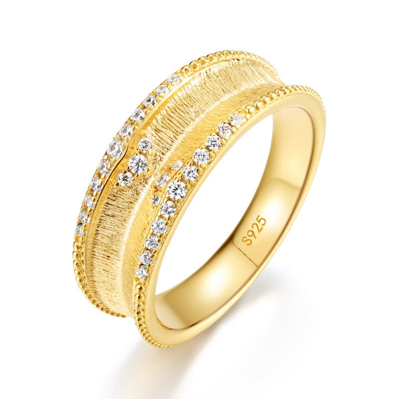 S925 Sterling Silver Gold-Plated Bohemian Vintage Style Zircon Ring