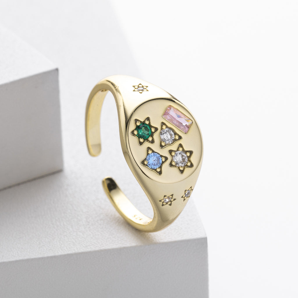 Versatile S925 sterling silver ring, stylish colored zircon set band