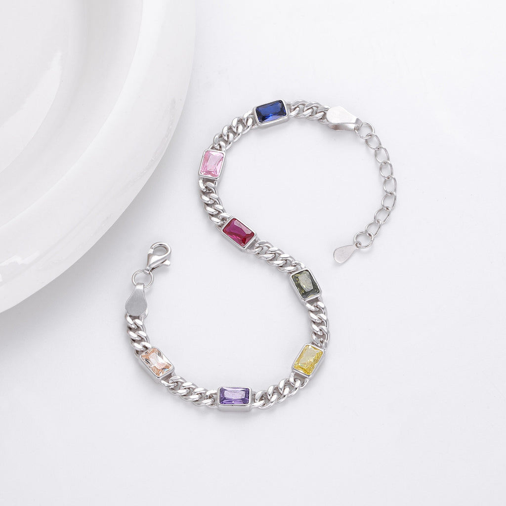 925 Sterling Silver Bracelet with Colorful Square Stones